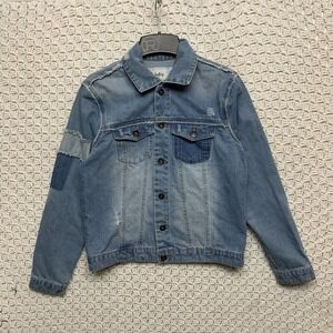 Daytrip Jacket Womens Small Blue‎ Denim Button Shoulder Back Patchwork Cotton